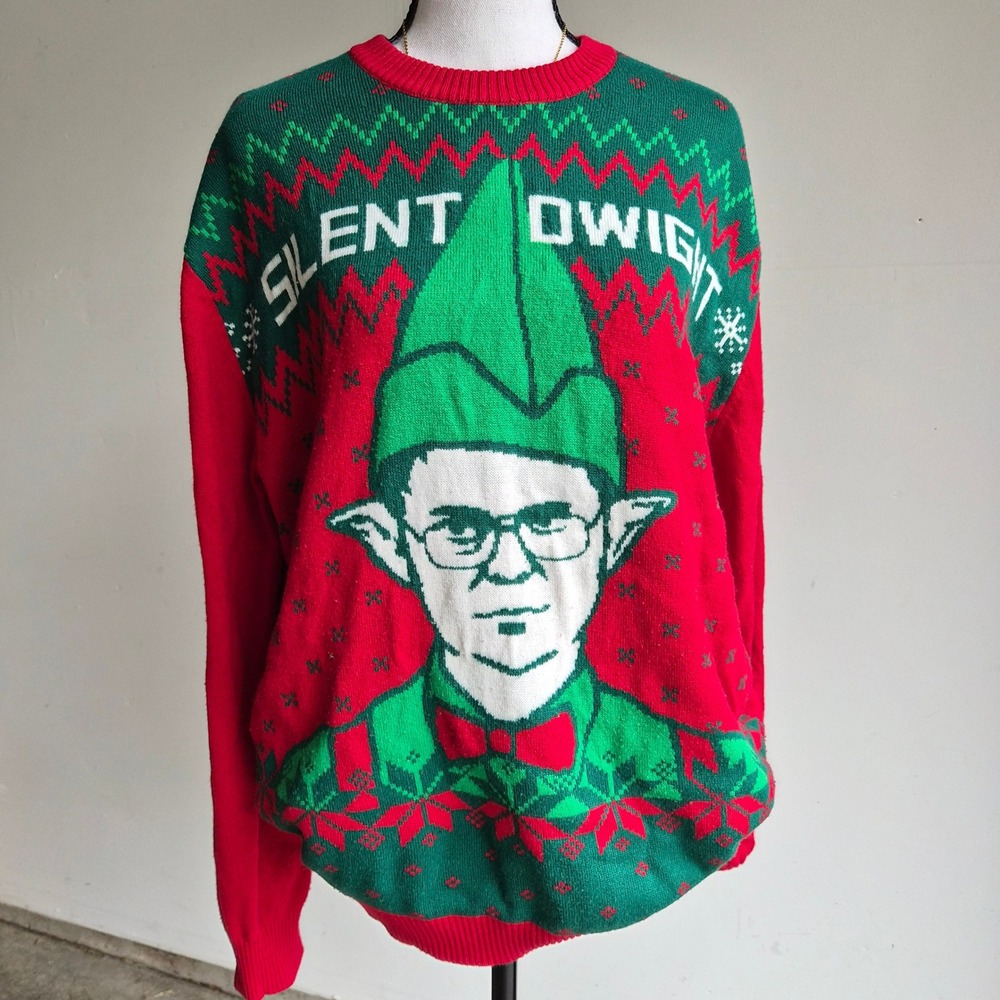 The Office Sweater Womens Large Silent Dwight Elf Ugly Christmas Sweater Holiday